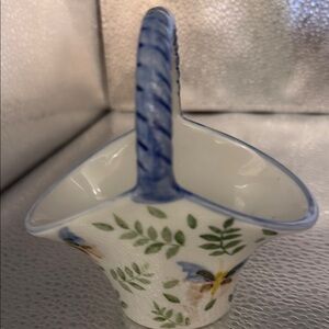 Vintage Ceramic Basket with Blue Twisted Handle.